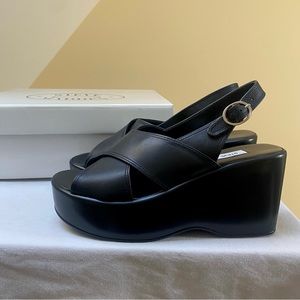 NEW Steve Madden Anie Black Leather Platform Sandal Wedges Chunky Y2K Pumps